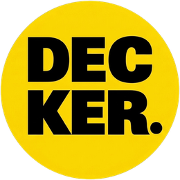 Decker — yellow circle badge with stacked DECKER.